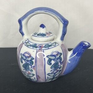 Vintage Ben Rickert Miniature Teapot Blue White Floral Design